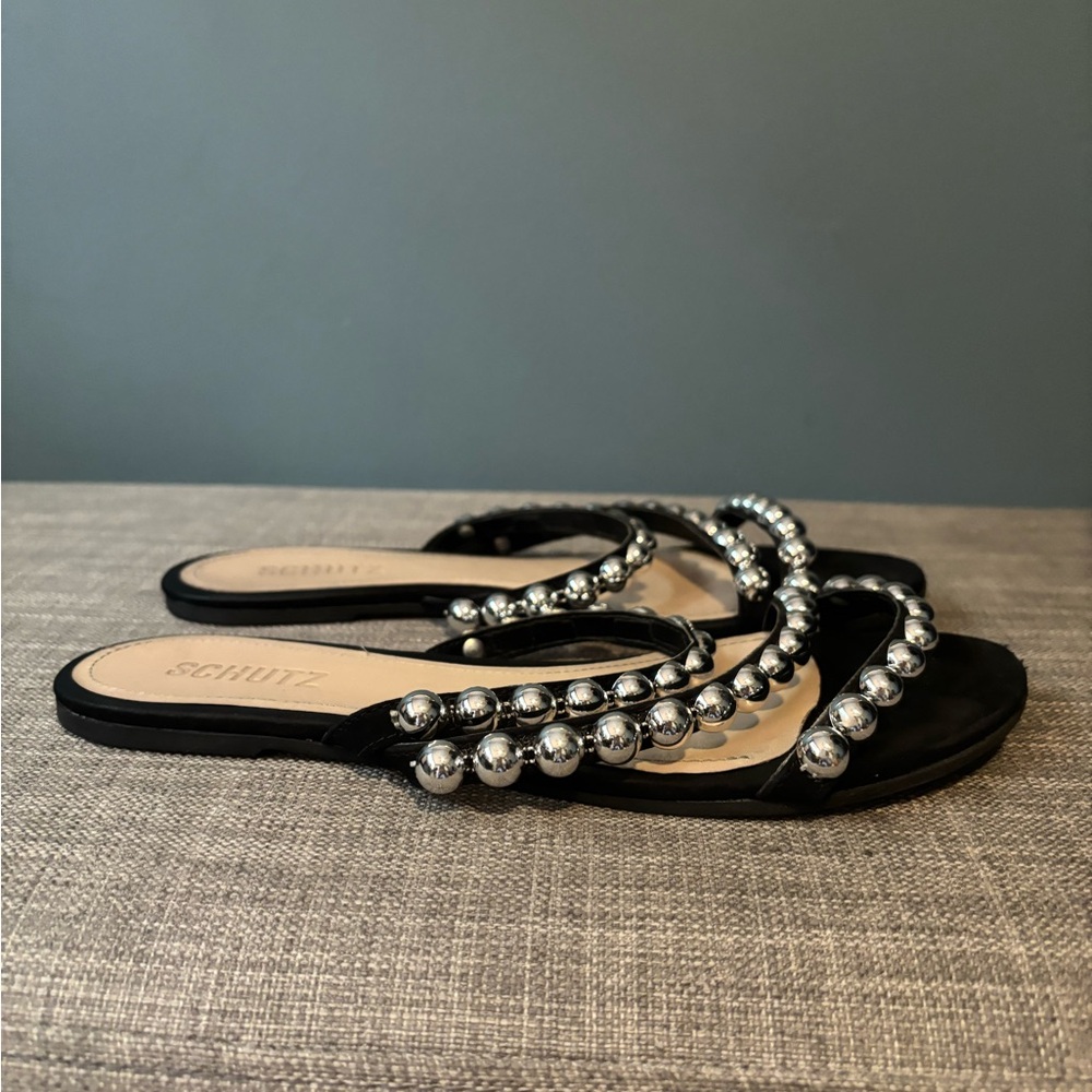 SCHUTZ Black and Silver Sandals with Metallic Embellishments - Picture 2 of 8
